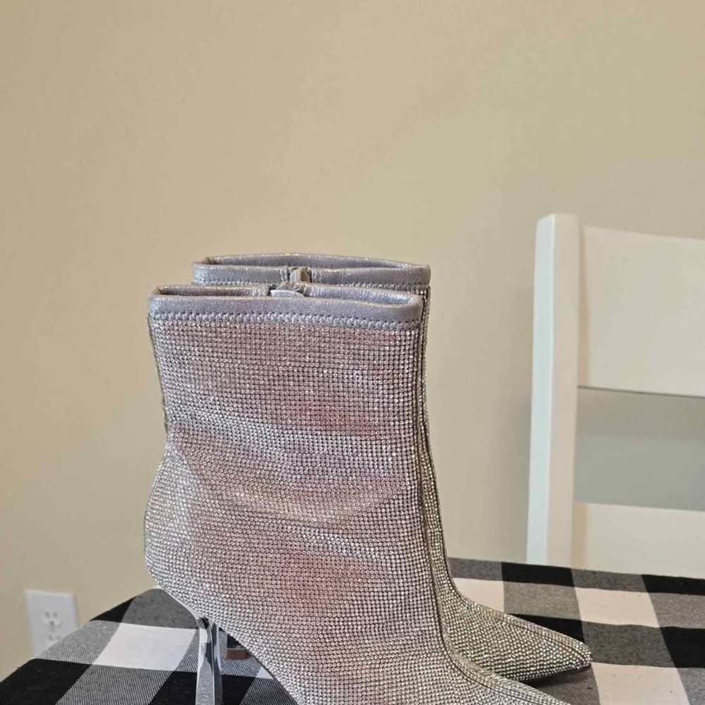 Steve Madden Silver Heeled Boots with Glittery Finish